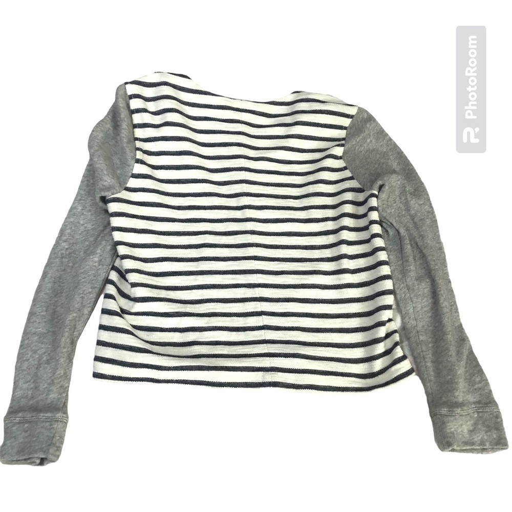 LOU & GREY Anthropologie Moto Jacket Grey & White Stripes Assymetrical Zip sz L - Picture 7 of 13